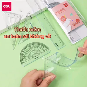 Bộ Thước Kẻ Eke 4 Món Cho Bé – Nhựa PVC Mềm, Dẻo Không Gãy, Rơi Không Vỡ, Thiết Kế Trong Suốt, An Toàn & Chính Xác