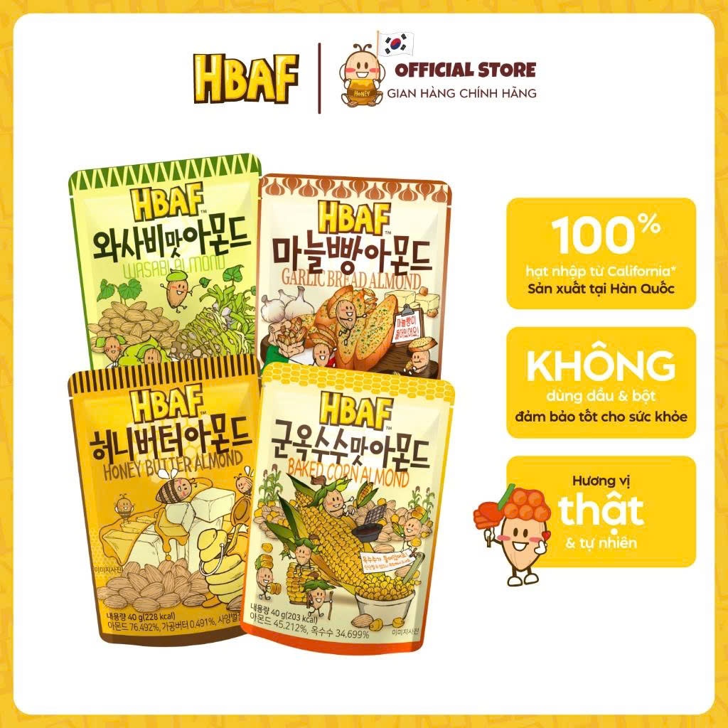 🔥[ĐƠN 150k Tặng 1 gói Sachi PV/Sachi NG/Gumi]🔥Combo 10 Gói Hạt Hạnh Nhân Tẩm Vị HBAF Hàn Quốc Healthy 40G