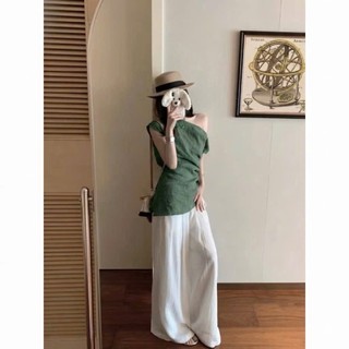 𝗙𝗶𝗻𝗻 𝗟𝗶𝗻𝗲𝗻  |LY LINEN| Áo Linen lệch vai nhún eo