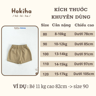Quần đùi kaki trơn basic mùa hè cho bé Hokiha vải kaki mềm mại, thoáng mát từ 8-17kg QQ105