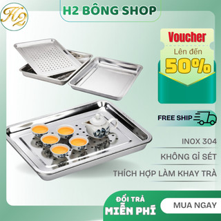 Khay Trà Inox Cao Cấp Không Gỉ, Mâm Chữ Nhật Có Khay Ráo Nước