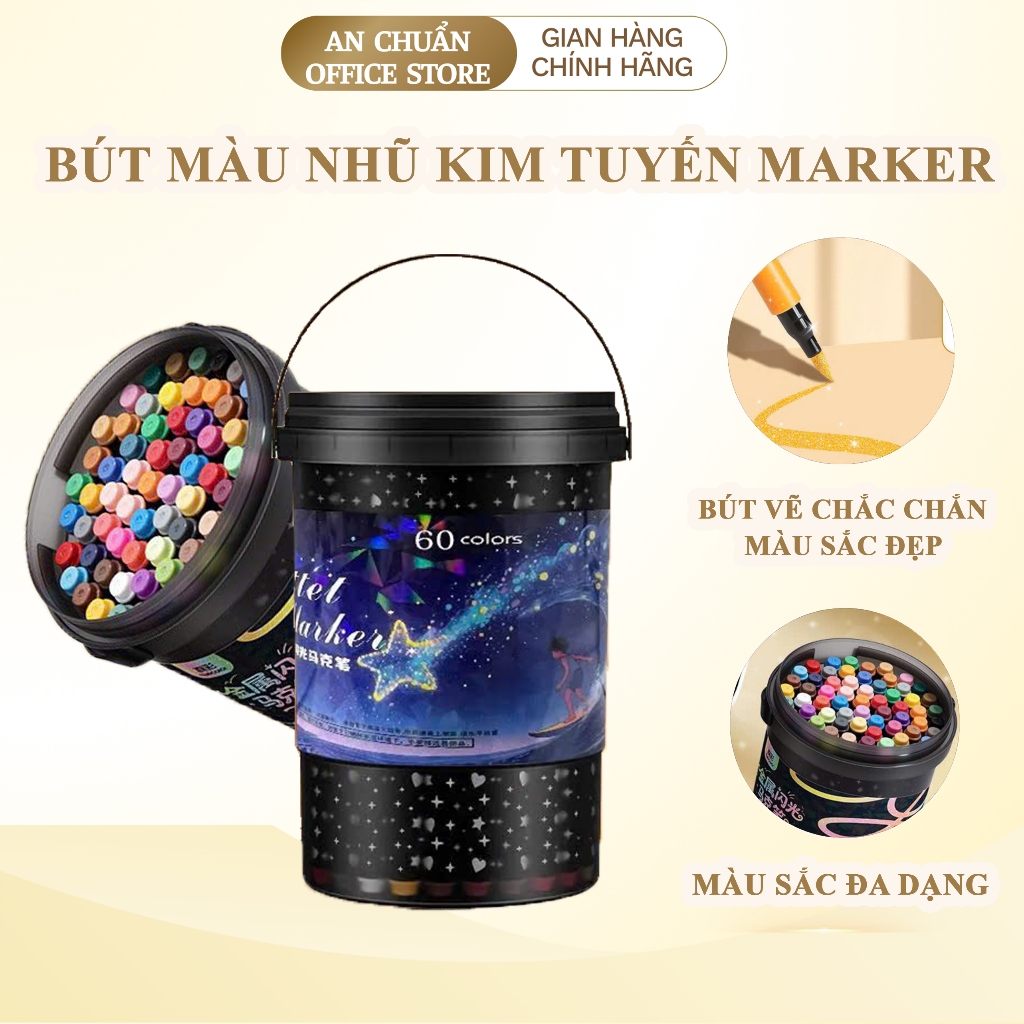 Bút màu nhũ kim tuyến Marker cao cấp cho trẻ em vẽ tranh,màu sắc tươi sáng,không thấm giấy,d lau trên da