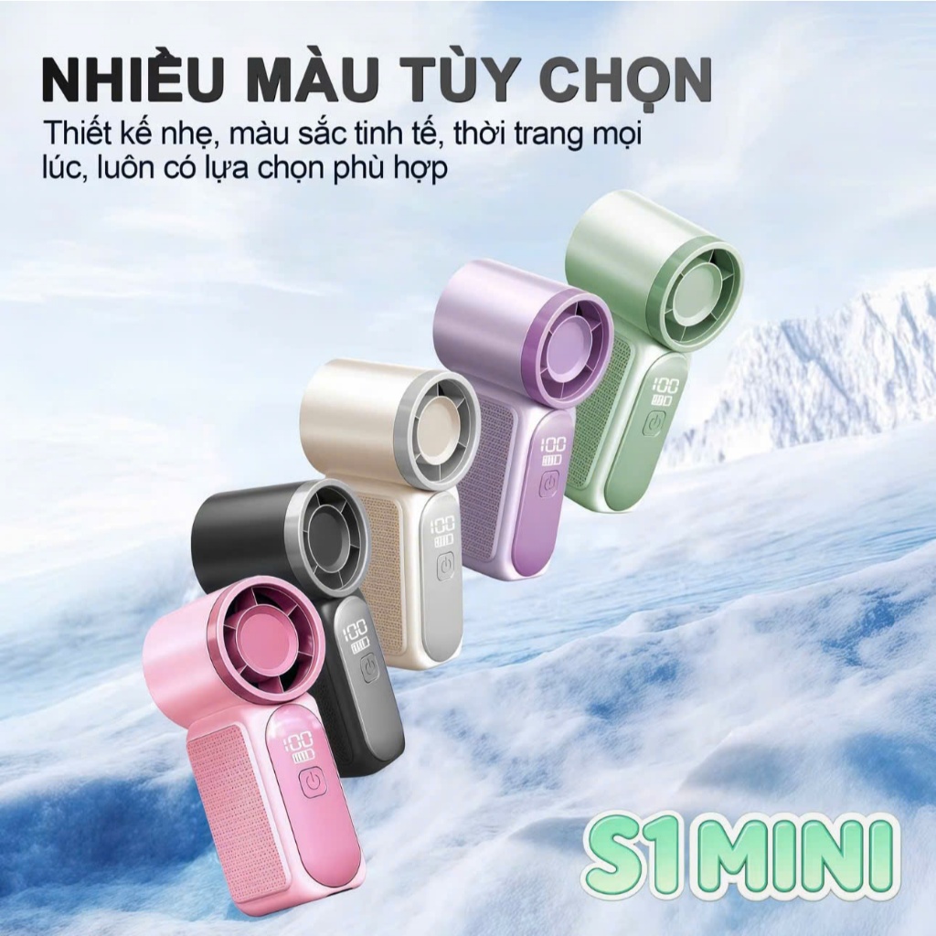 Quạt Cầm Tay Mini S1 Tốc Độ Cao , Làm Mát Nhanh , Kích Thước Nhỏ Chỉ 8,9Cm , Điều Chỉnh 6 Tốc Độ , 100 Mức Gió