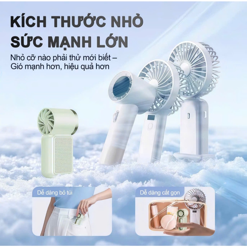 Quạt Cầm Tay Mini S1 Tốc Độ Cao , Làm Mát Nhanh , Kích Thước Nhỏ Chỉ 8,9Cm , Điều Chỉnh 6 Tốc Độ , 100 Mức Gió