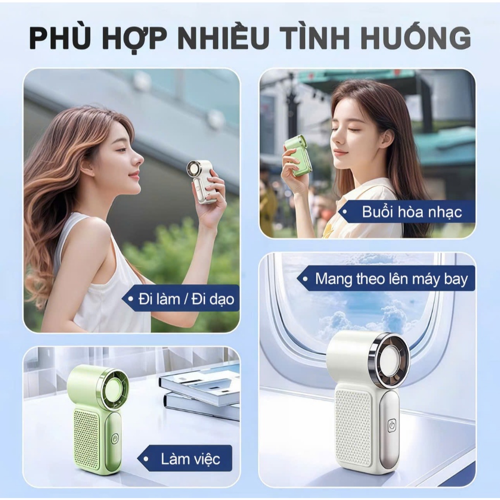 Quạt Cầm Tay Mini S1 Tốc Độ Cao , Làm Mát Nhanh , Kích Thước Nhỏ Chỉ 8,9Cm , Điều Chỉnh 6 Tốc Độ , 100 Mức Gió