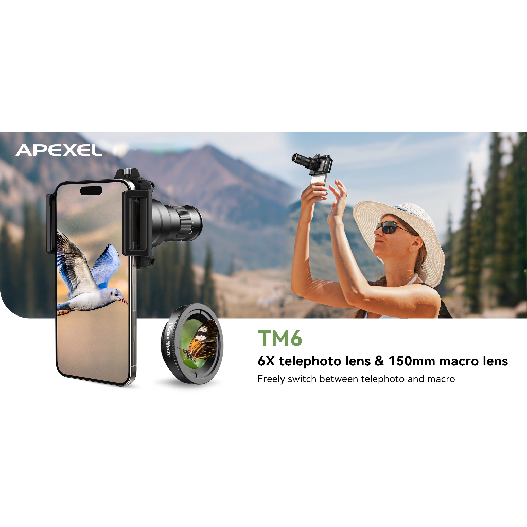 Ống kính camera điện thoại di động Apexel TM6 Telephoto Macro hoàn hảo đang di chuyển và tĩnh