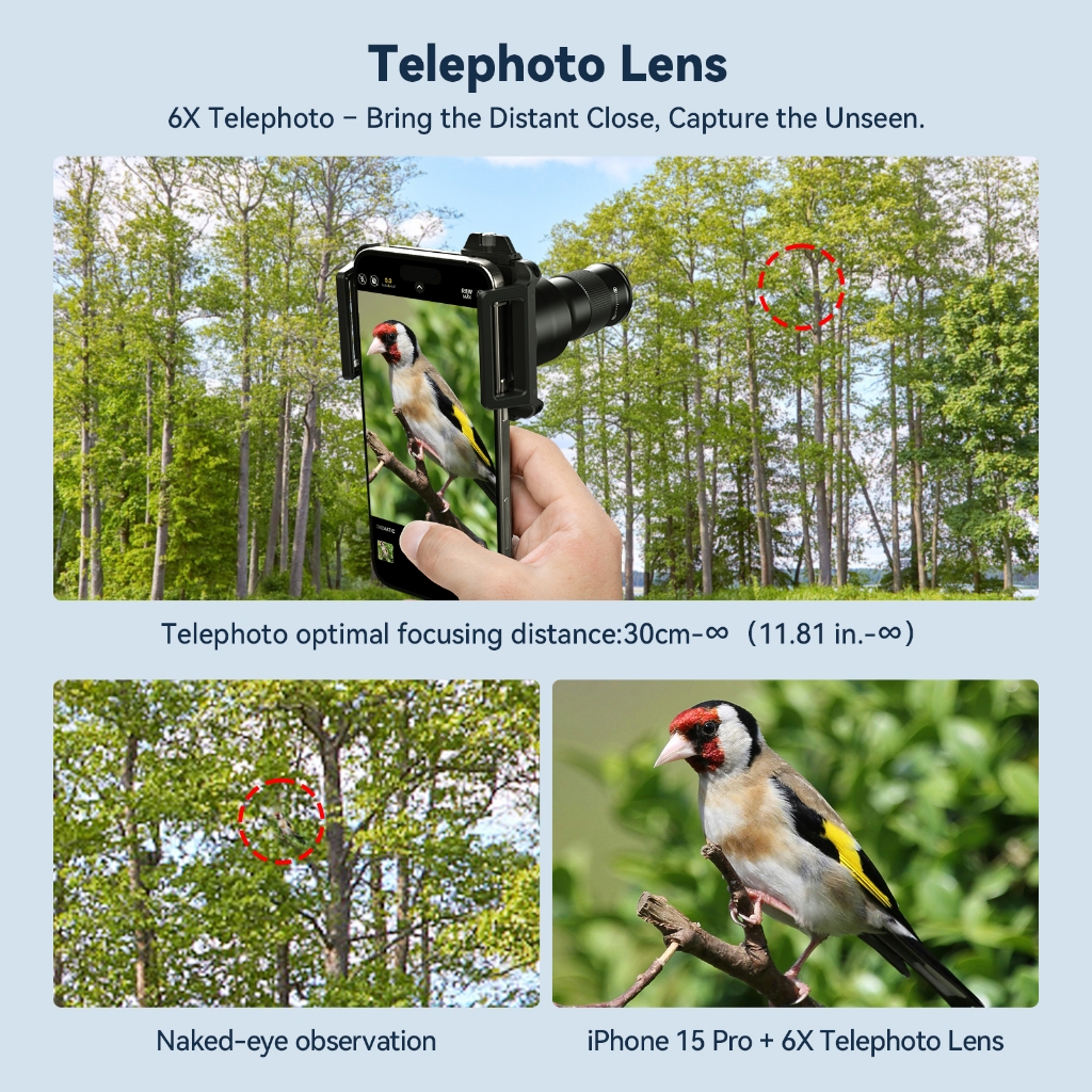 Ống kính camera điện thoại di động Apexel TM6 Telephoto Macro hoàn hảo đang di chuyển và tĩnh