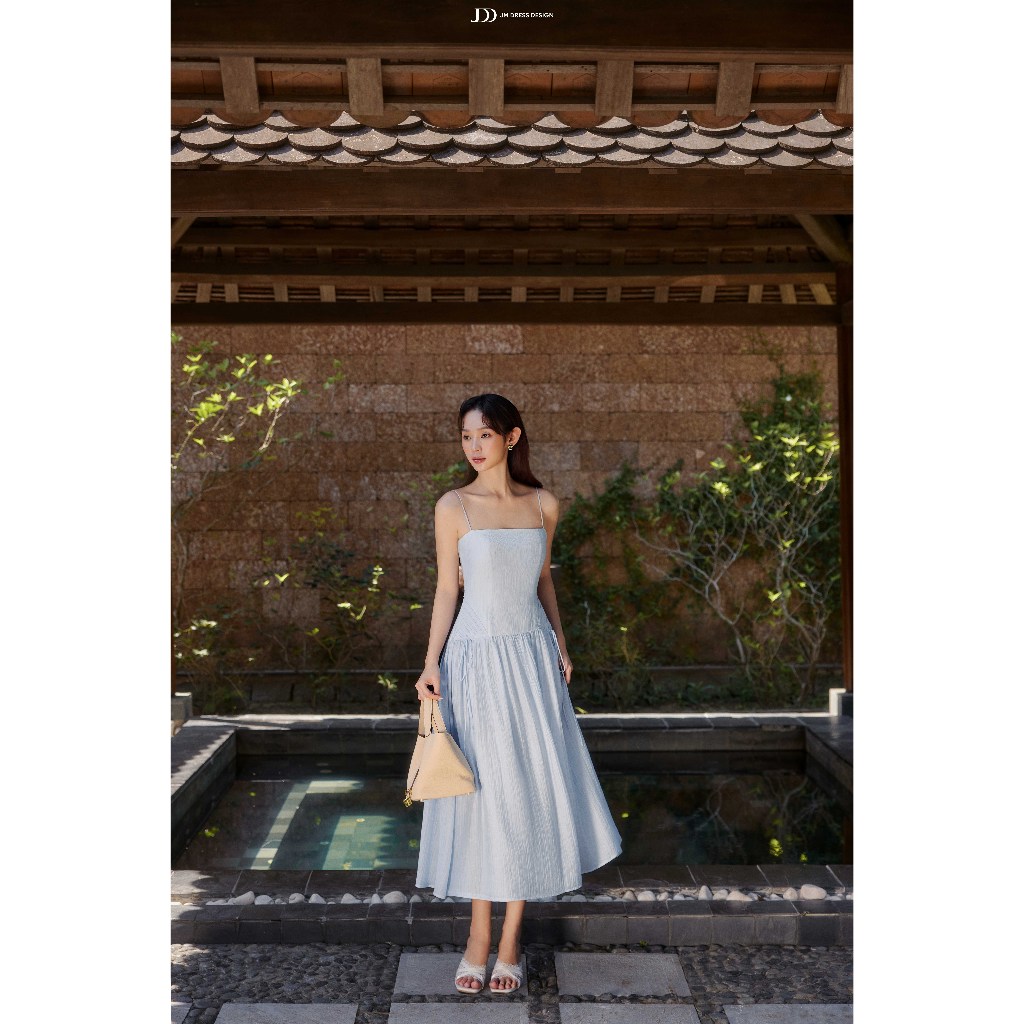 Đầm Resort 2 Dây Chân Nhún Rút Dây 1R01.2603. Đầm Maxi Midi Nữ Nàng Thơ, Đi Biển, Dạo Phố Thanh Lịch Có Choàng Voan JM