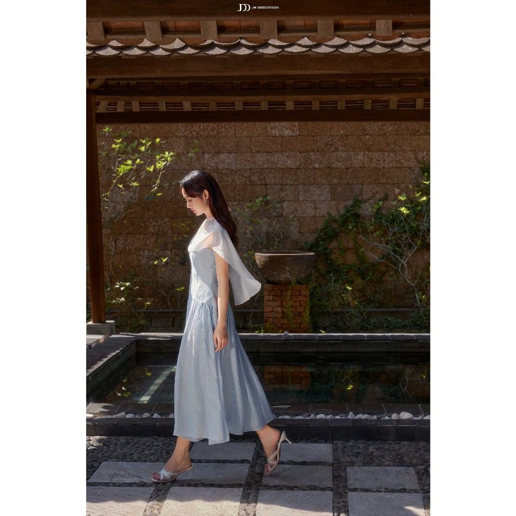 Đầm Resort 2 Dây Chân Nhún Rút Dây 1R01.2603. Đầm Maxi Midi Nữ Nàng Thơ, Đi Biển, Dạo Phố Thanh Lịch Có Choàng Voan JM