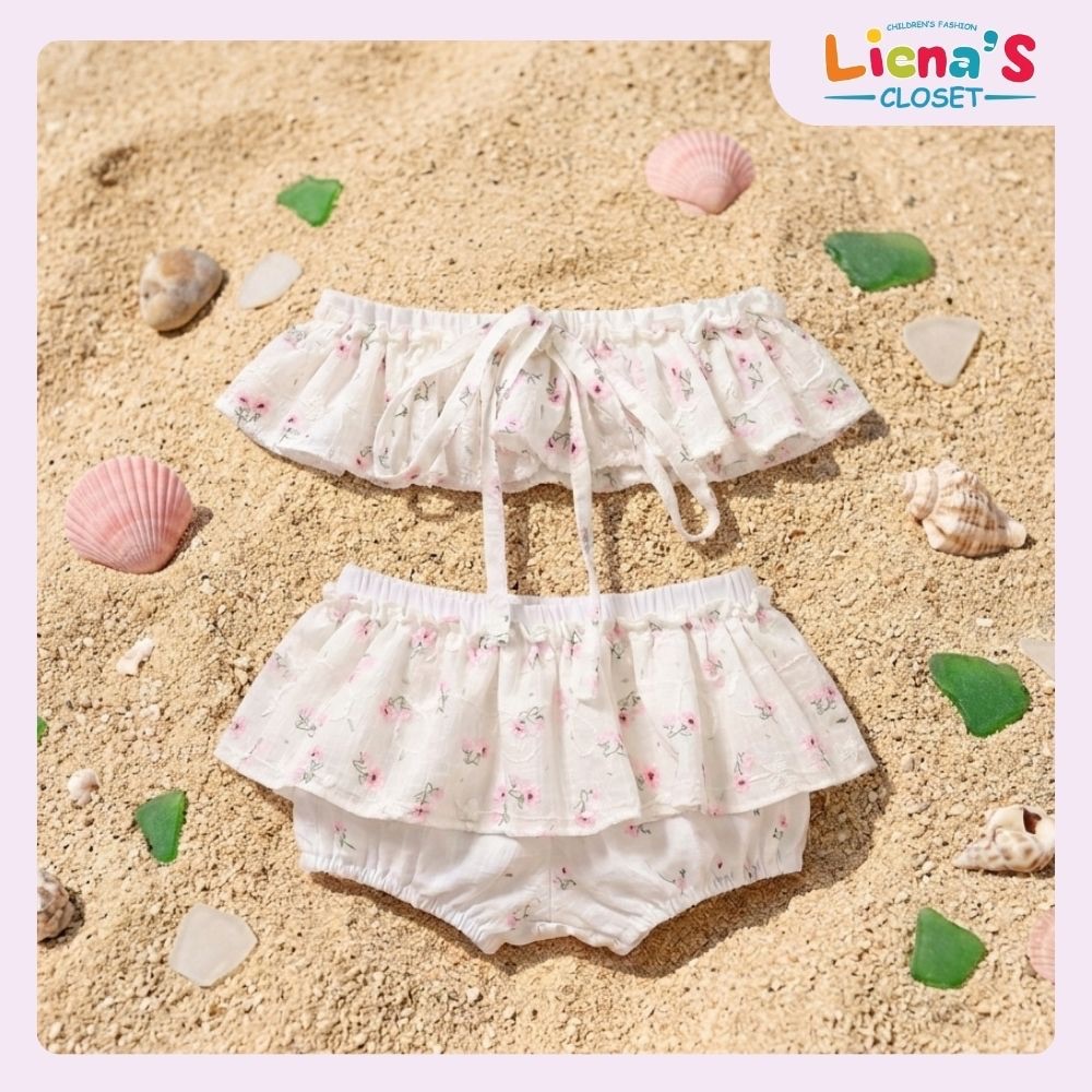 Đồ Bơi Bé Gái 2 Mảnh Bikini Hoa Nhí Bèo Nhún Dễ Thương Cho Bé Đi Biển Liena's Closet