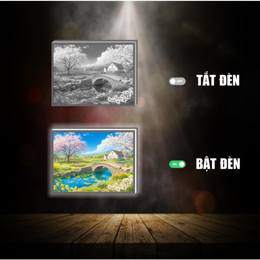 Tranh đèn led 3D Phong cảnh tuyệt đẹp 3 chế độ đèn- Tranh đèn led 3D trang trí bàn làm việc, đèn ngủ