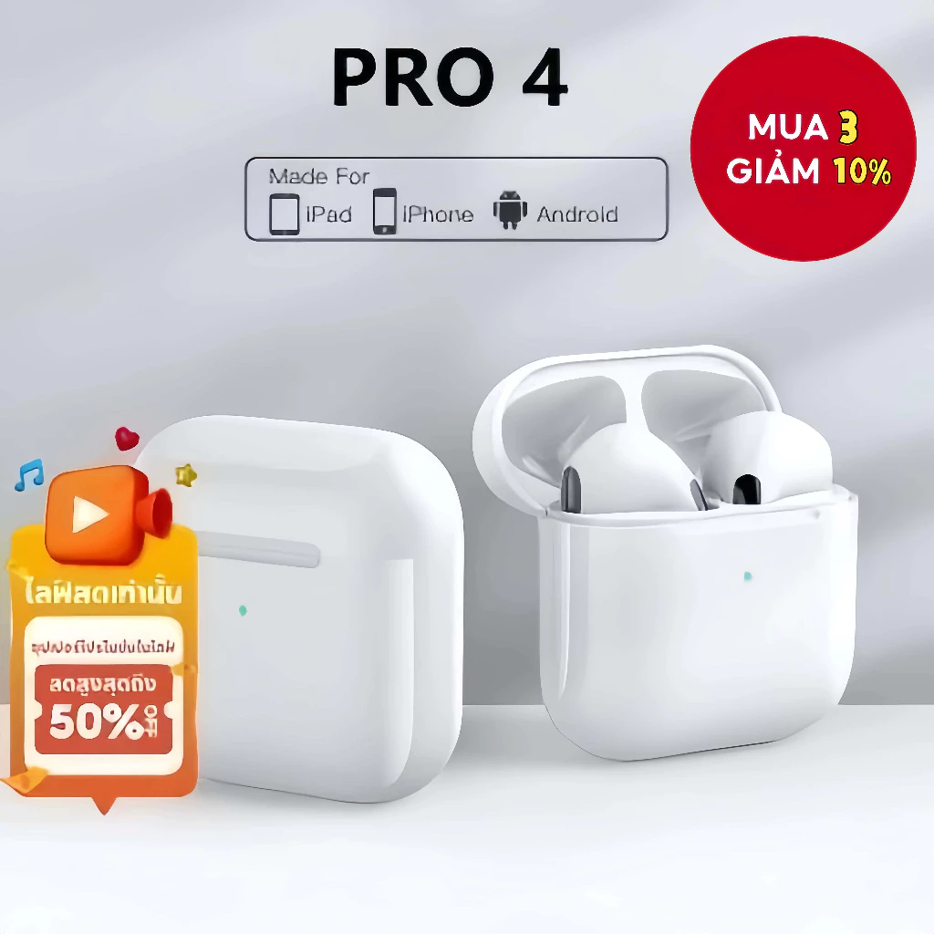Tai nghe Bluetooth không dây trong tai TWS Pro4 tích hợp điều khiển cảm ứng và micrô