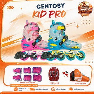 Giày patin trẻ em Centosy Kid Pro bánh cao su đặc, càng hợp kim nhôm chịu tải trọng dưới 60kg 2 màu xanh/hồng