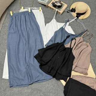 Sét sơ mi quần suông ống rộng big size  vải đũi vân mây thoáng mát, form rộng trendy SET867
