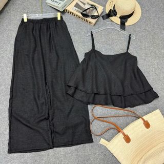 Sét sơ mi quần suông ống rộng big size  vải đũi vân mây thoáng mát, form rộng trendy SET867