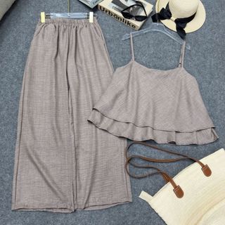 Sét sơ mi quần suông ống rộng big size  vải đũi vân mây thoáng mát, form rộng trendy SET867