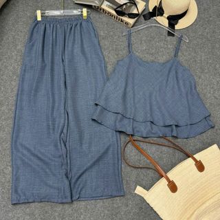Sét sơ mi quần suông ống rộng big size  vải đũi vân mây thoáng mát, form rộng trendy SET867