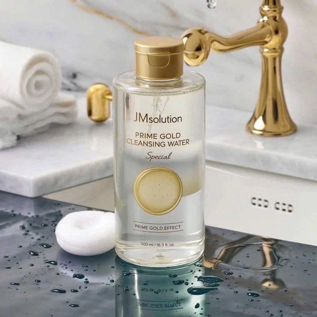 Bông Tẩy Trang Maison Rosée + Nước Tẩy Trang JM SOLUTION PRIME GOLD Làm sạch và Dưỡng sâu - 850ml