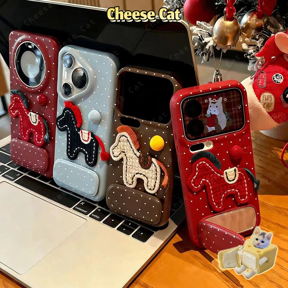 Ốp lưng iPhone bằng da ngựa thêu chấm bi năm mới cho iPhone 11 12 13 14 15 16 17 Pro Max Plus 17 Air 7 8 Plus Xs Max XR