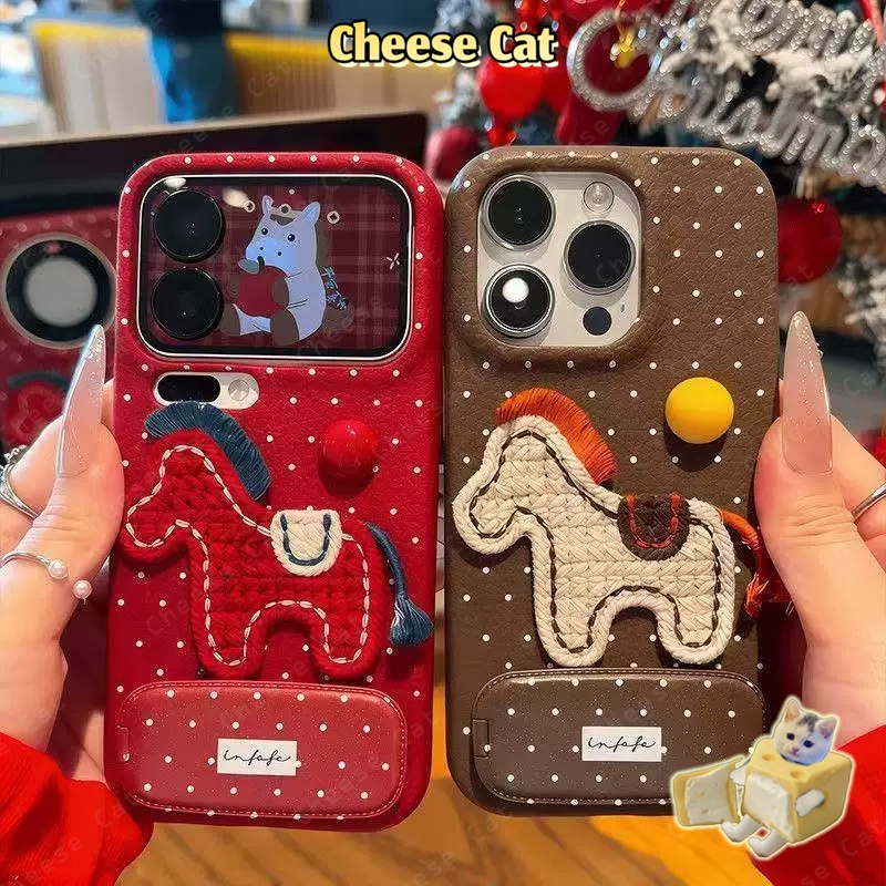 Ốp lưng iPhone bằng da ngựa thêu chấm bi năm mới cho iPhone 11 12 13 14 15 16 17 Pro Max Plus 17 Air 7 8 Plus Xs Max XR