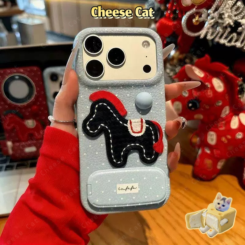 Ốp lưng iPhone bằng da ngựa thêu chấm bi năm mới cho iPhone 11 12 13 14 15 16 17 Pro Max Plus 17 Air 7 8 Plus Xs Max XR