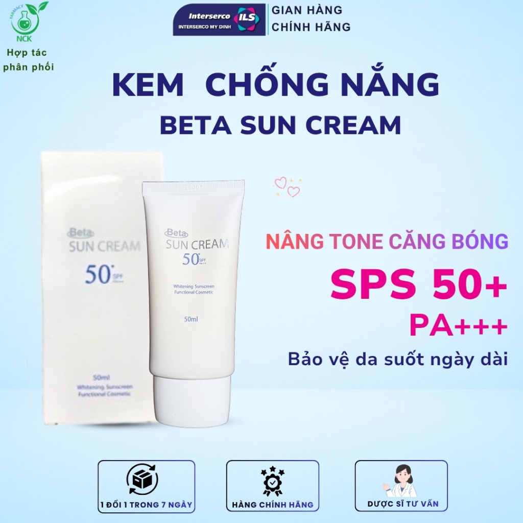 Kem Chống Nắng BETA SUN CREAM SPF 50/PA+++ tạo màng film bảo vệ lâu trôi, nâng tone tự nhiên, dành cho mọi loại da