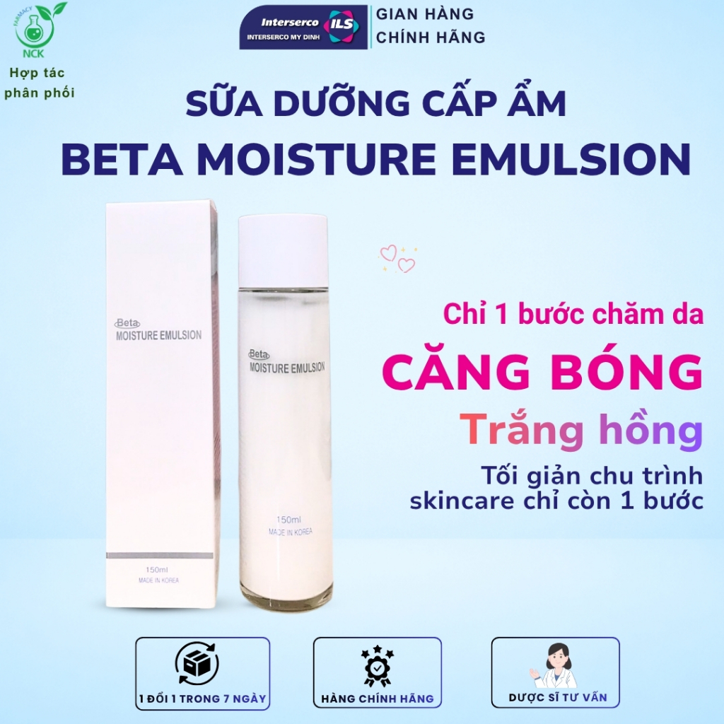 Sữa dưỡng ẩm BETA MOISTURE EMULSION - Phục hồi chuyên sâu, căng bóng trắng da, cho da mụn, nhạy cảm, không gây bít tắc