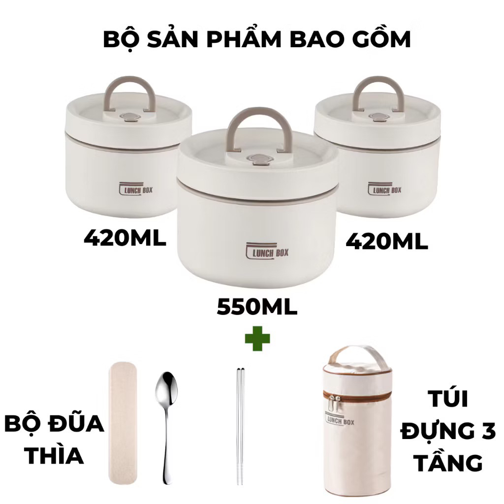 [ Tặng túi + đũa thìa ]  Hộp Đựng Cơm Giữ Nhiệt 3 Tầng - 4 Tầng Tặng Kèm Đũa Thìa, Hộp Cơm Văn Phòng Tiện Lợi