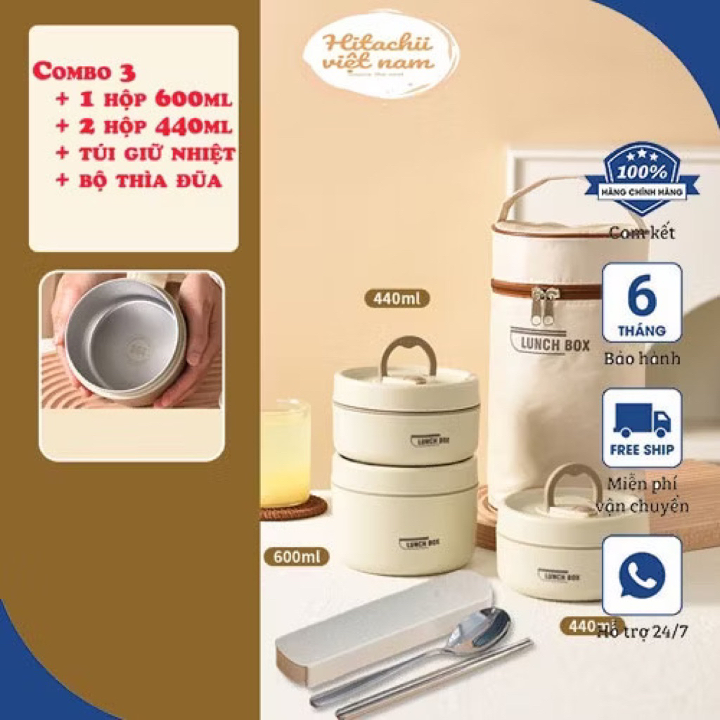 [ Tặng túi + đũa thìa ]  Hộp Đựng Cơm Giữ Nhiệt 3 Tầng - 4 Tầng Tặng Kèm Đũa Thìa, Hộp Cơm Văn Phòng Tiện Lợi