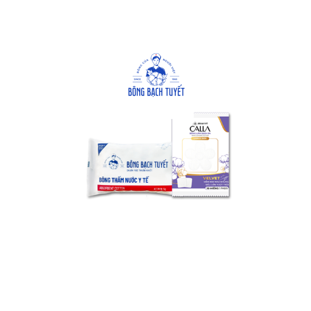 [HÀNG TẶNG KHÔNG BÁN] - Combo 2 món: Bông y tế Bạch Tuyết 5gr + Bông tẩy trang Calla Velvet soft (10 Miếng/gói)