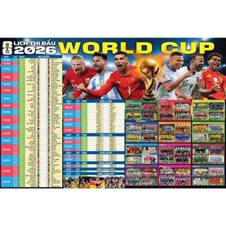 Siêu Phẩm Kích thước lớn 80x120cm, 100x150cm Lịch thi đấu World Cup 2026 dán tường có keo sẵn