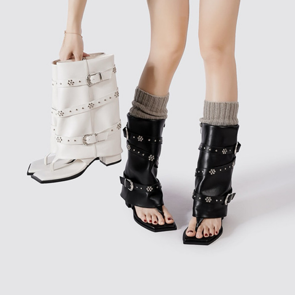 (Sẵn size 39) Giày Bốt Xương Cá Chất Da PU Cao Gót Cá Tính 2025