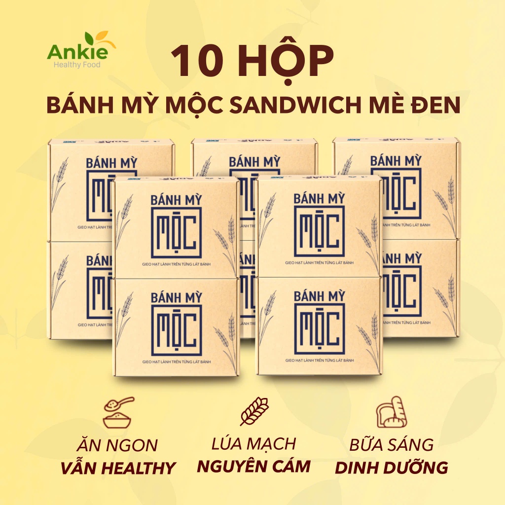 [Giá buôn] 10 hộp Bánh mỳ mộc sandwich gạo lứt, mè đen ăn kiêng ANKIE HEALTHY FOOD - Hộp 6 Gói x 55Gr