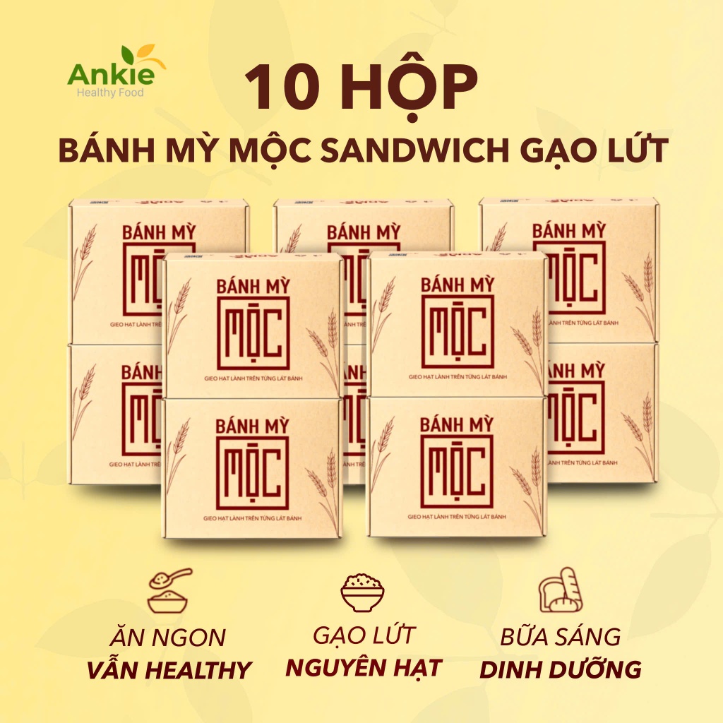 [Giá buôn] 10 hộp Bánh mỳ mộc sandwich gạo lứt, mè đen ăn kiêng ANKIE HEALTHY FOOD - Hộp 6 Gói x 55Gr