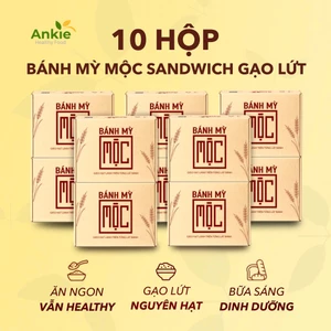 10 hộp Bánh mỳ mộc sandwich gạo lứt, mè đen ăn kiêng ANKIE HEALTHY FOOD - Hộp 6 Gói x 55Gr