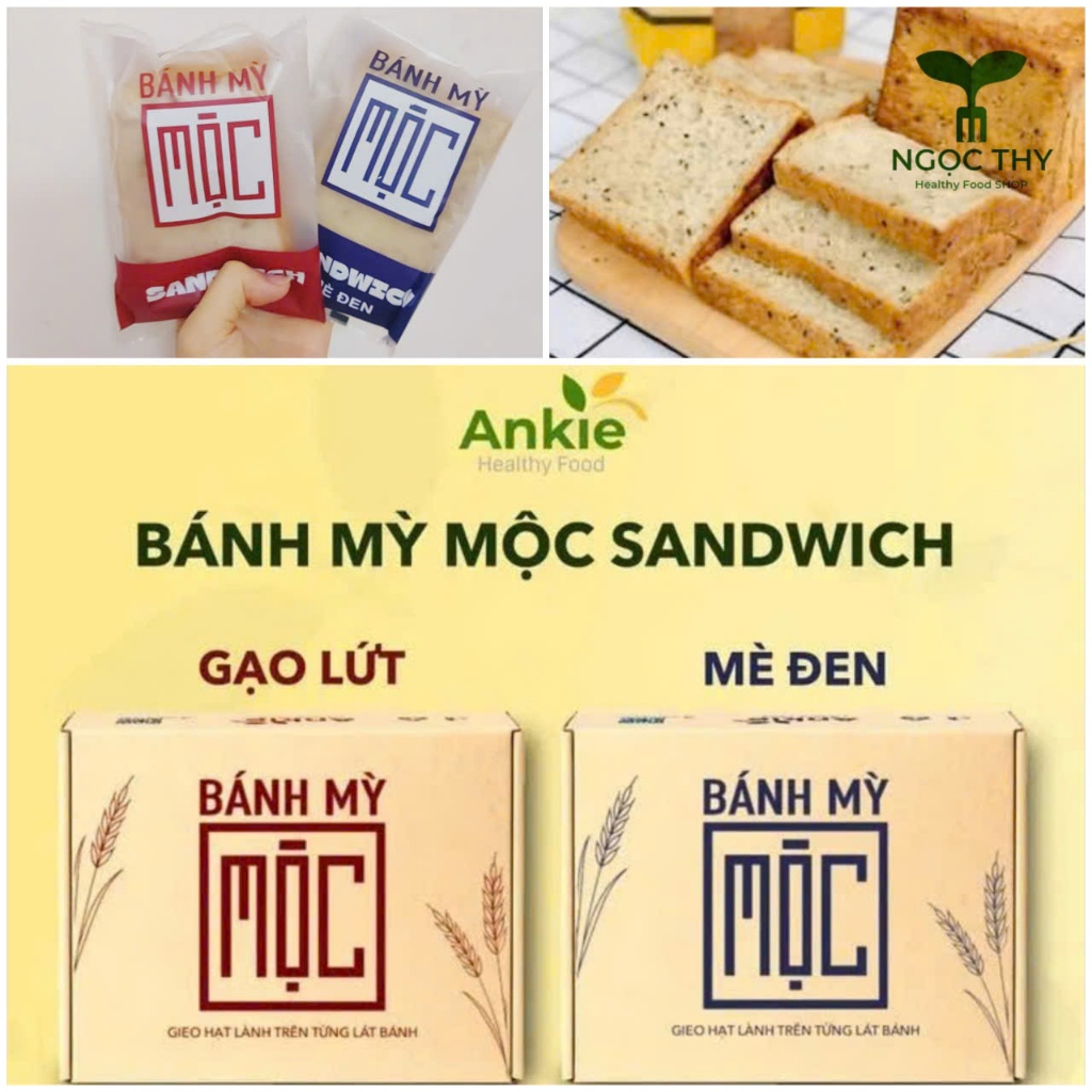 Bánh mì sandwich nguyên cám gạo lứt lúa mạch mè đen Mộc Ankie Healthy Food hộp 300g 6 bánh