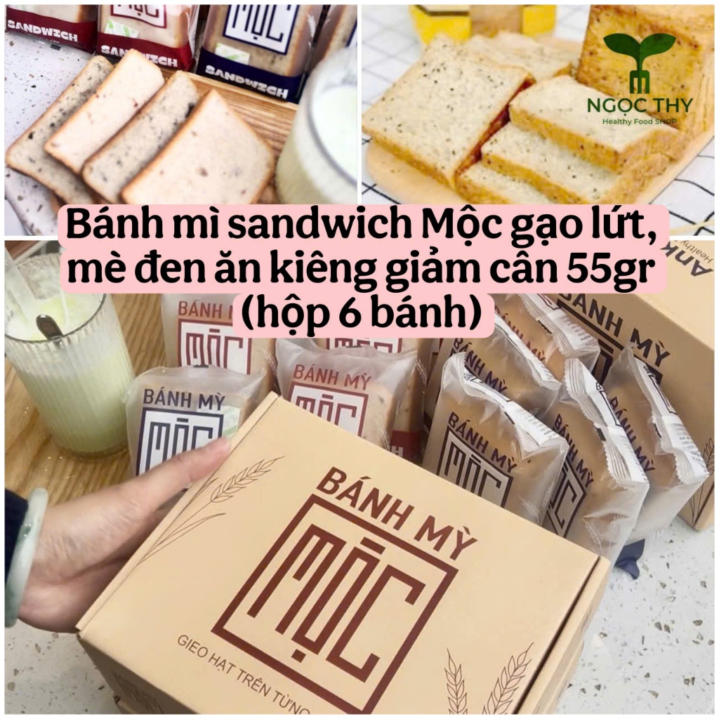 Bánh mì sandwich nguyên cám gạo lứt lúa mạch mè đen Mộc Ankie Healthy Food hộp 300g 6 bánh