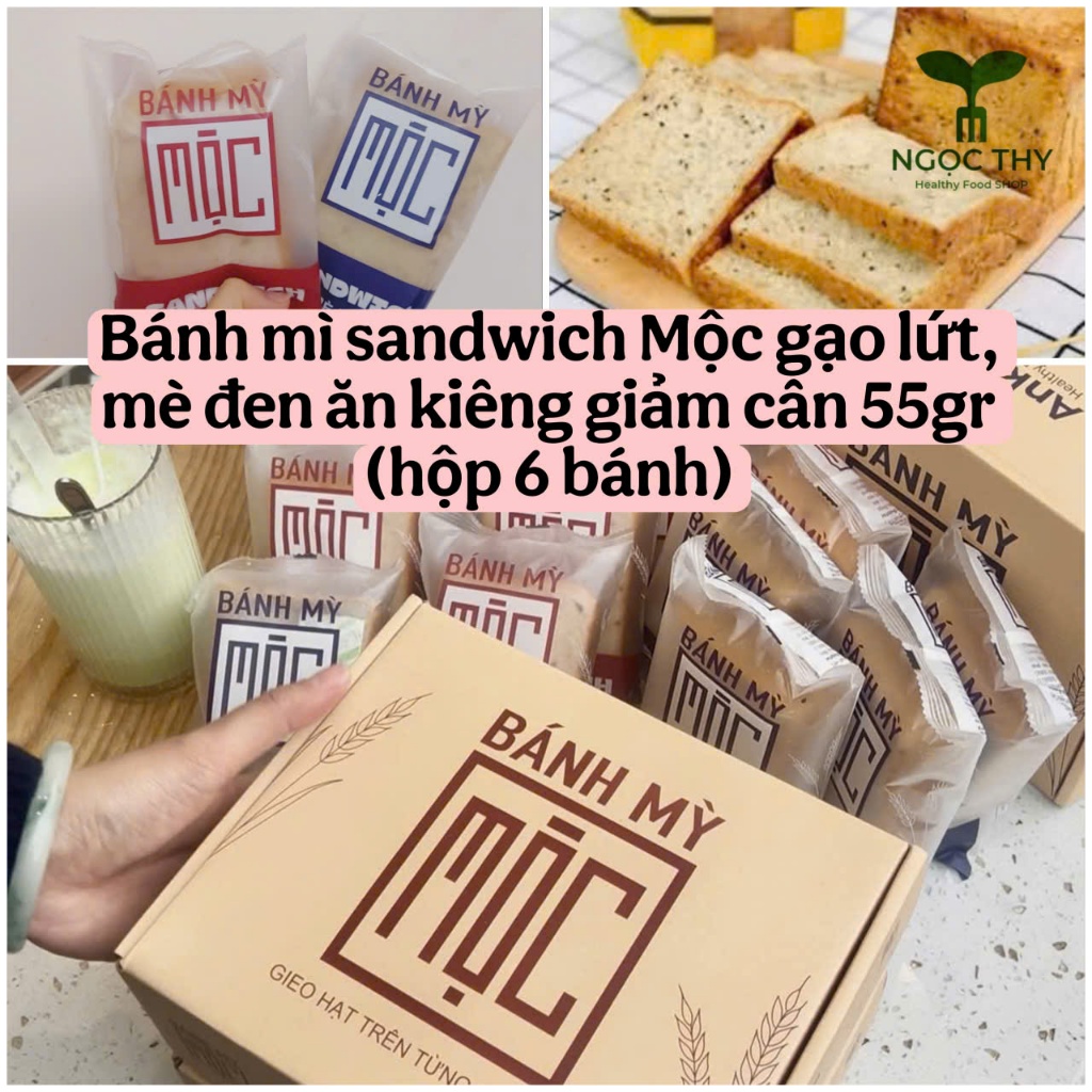Bánh mì sandwich nguyên cám gạo lứt lúa mạch mè đen Mộc Ankie Healthy Food hộp 300g 6 bánh