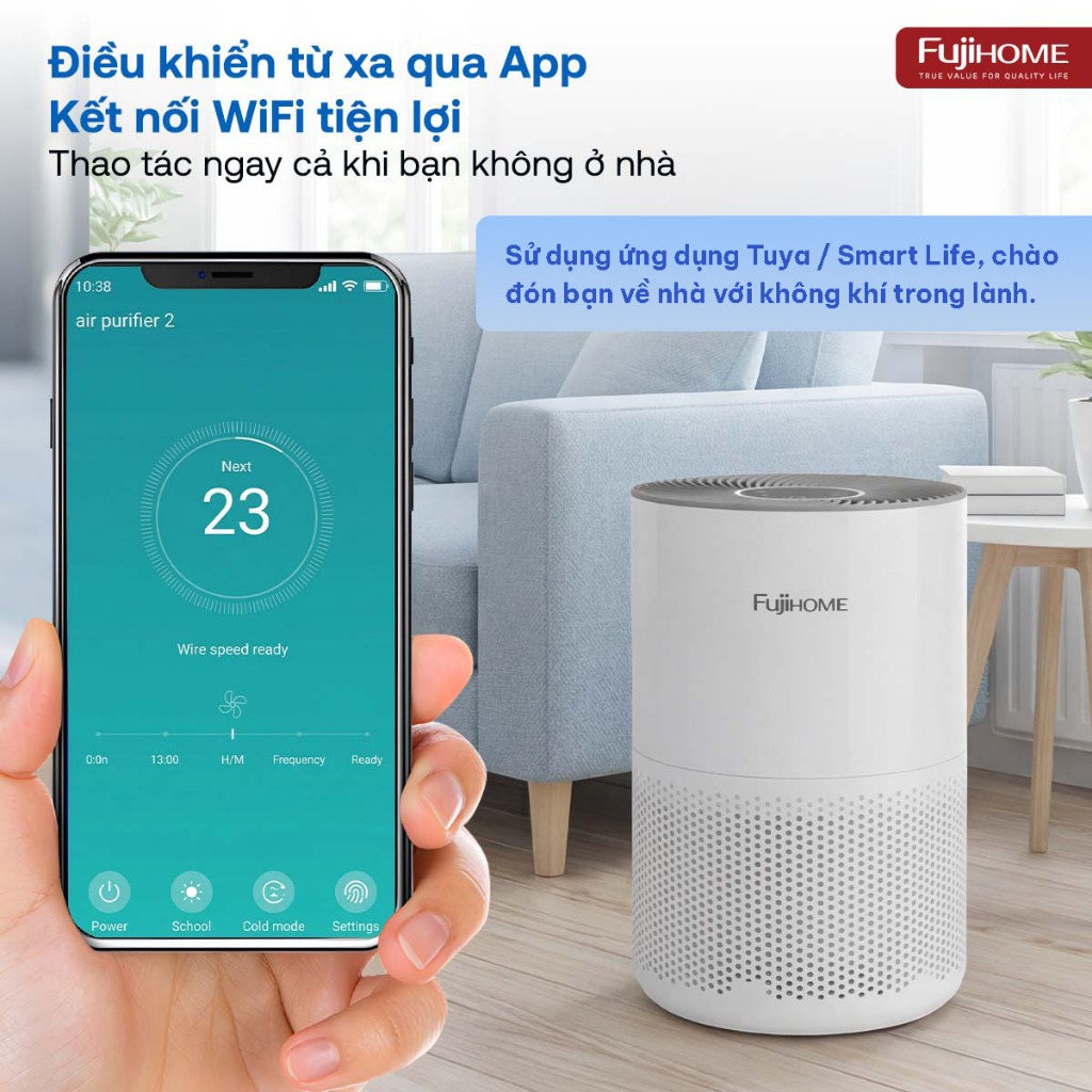 Máy lọc không khí nhỏ gọn thông minh HEPA H13 Nhập Khẩu FUJIHOME AP5COMPACT, máy lọc bụi khử mùi tốt