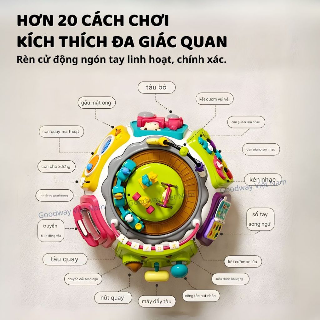 Khối bận rộn Montessori cho bé 1 tuổi đồ chơi giáo dục sớm gấp gọn đa năng Goodway Busy Cube