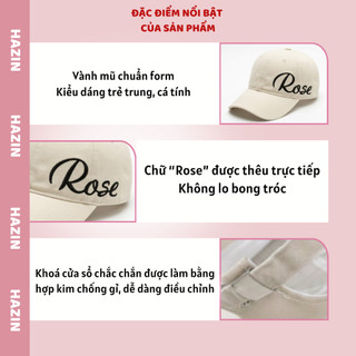 Mũ lưỡi trai nam nữ thêu chữ Rose, nón lưỡi trai form cứng vải kaki kiểu dáng basic unisex