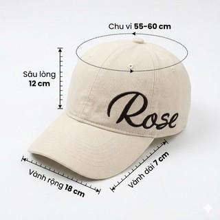 Mũ lưỡi trai nam nữ thêu chữ Rose, nón lưỡi trai form cứng vải kaki kiểu dáng basic unisex