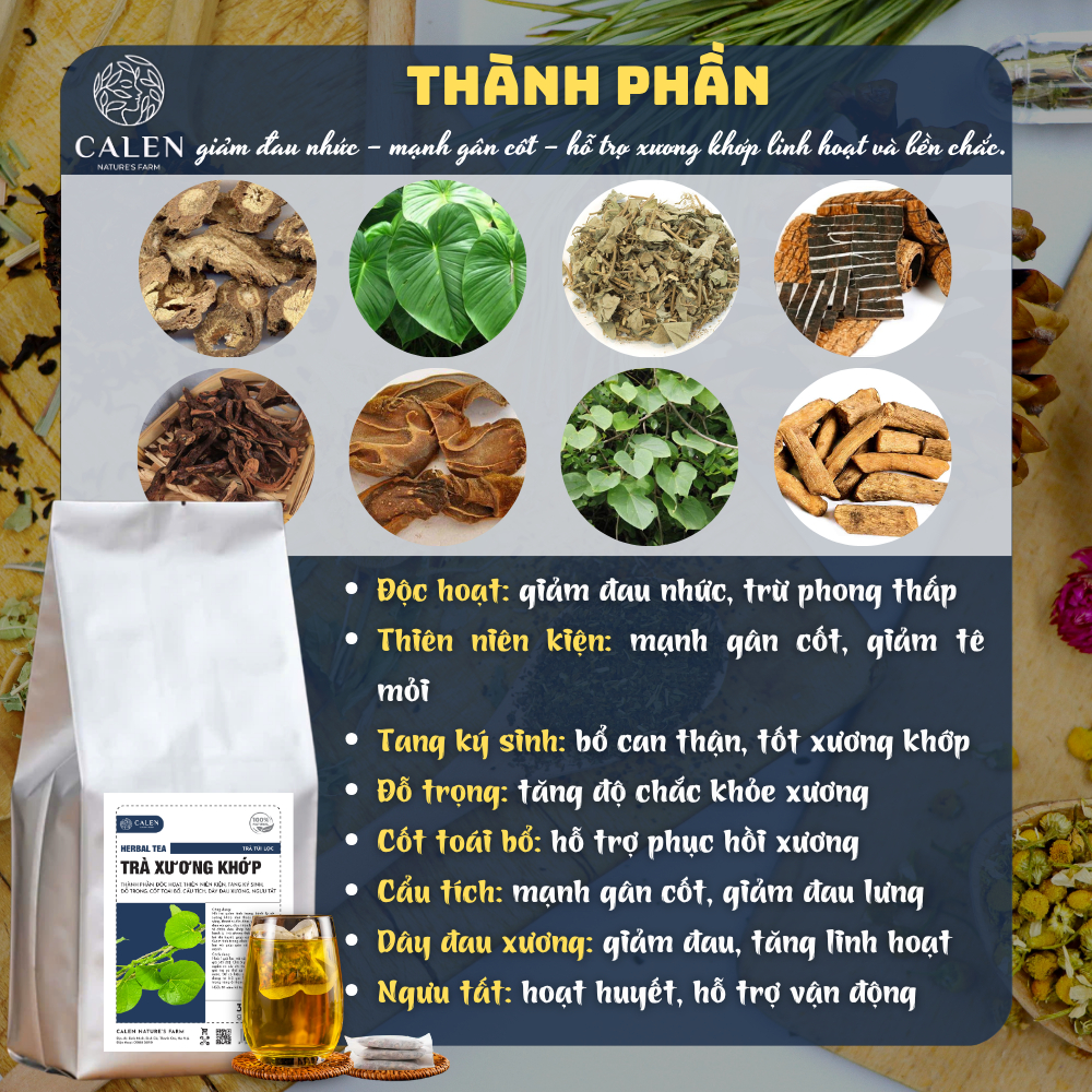 Trà xương khớp CALEN, Hỗ trợ giảm tình trạng về xương khớp, giảm tình trạng nhức mỏi, giúp xương cốt dẻo dai-Bịch 30 gói