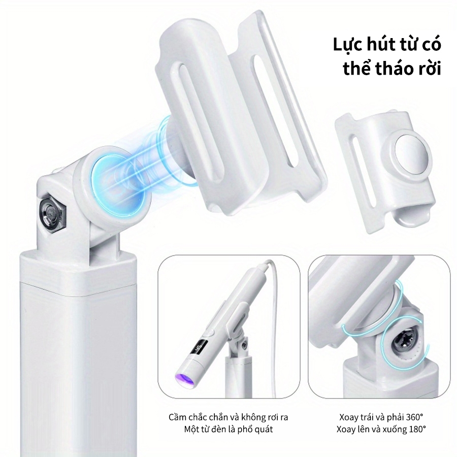Đèn và giá đỡ làm móng màu trắng và hồng có thể sạc lại, phiên bản USB.