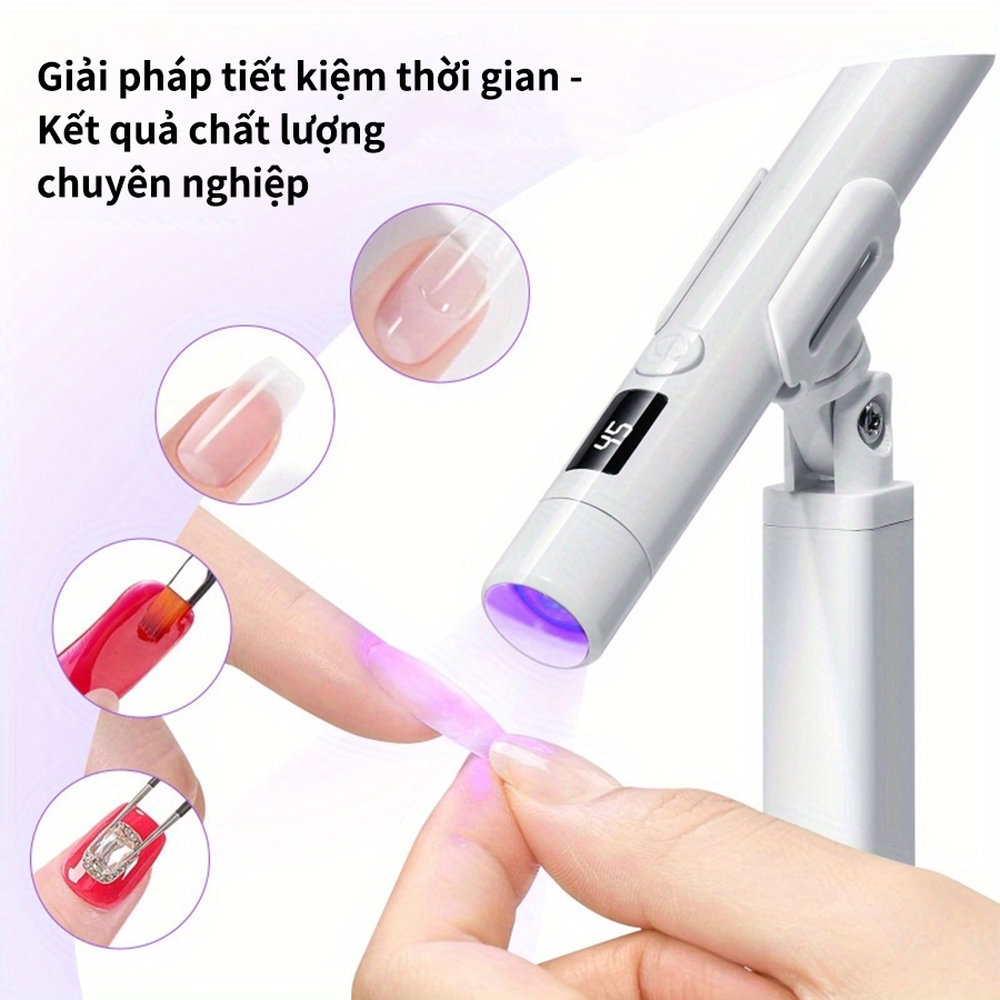 Đèn và giá đỡ làm móng màu trắng và hồng có thể sạc lại, phiên bản USB.