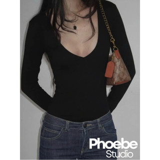 Áo Nữ Ôm Body Cổ Tim Viền Nhỏ Tay Dài - Phoebe Studio [AO00328]