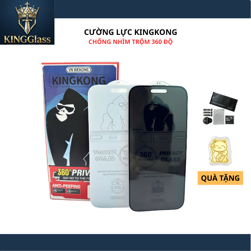 Kính cường lực chống trộm 360 độ cho iPhone 17 Promax 16/15/14/13/12/11 Promax/Pro/Plus XsMax bảo mật tốt - KINGLASS