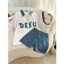 Sét đồ bé gái Áo thun cổ phối chữ nổi phong cách Hàn Quốc kèm quần short jean mềm co giãn set năng động mùa hè mẹ bé