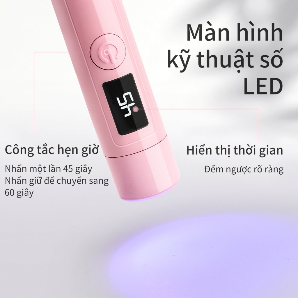 Đèn UV/LED cầm tay màu hồng, sử dụng pin sạc;hoàn hảo cho việc tự làm nghệ thuật vẽ móng.