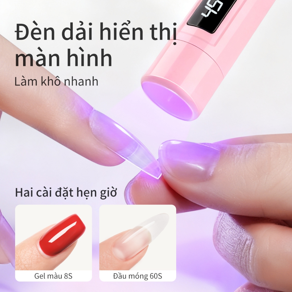 Đèn UV/LED cầm tay màu hồng, sử dụng pin sạc;hoàn hảo cho việc tự làm nghệ thuật vẽ móng.